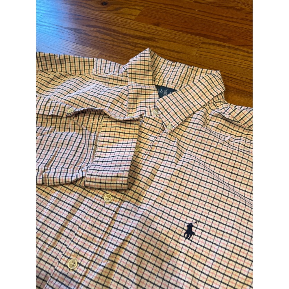 Ralph Lauren Men's Button Down XL Pink Navy Blue Plaid Classic Fit Long Sleeve
